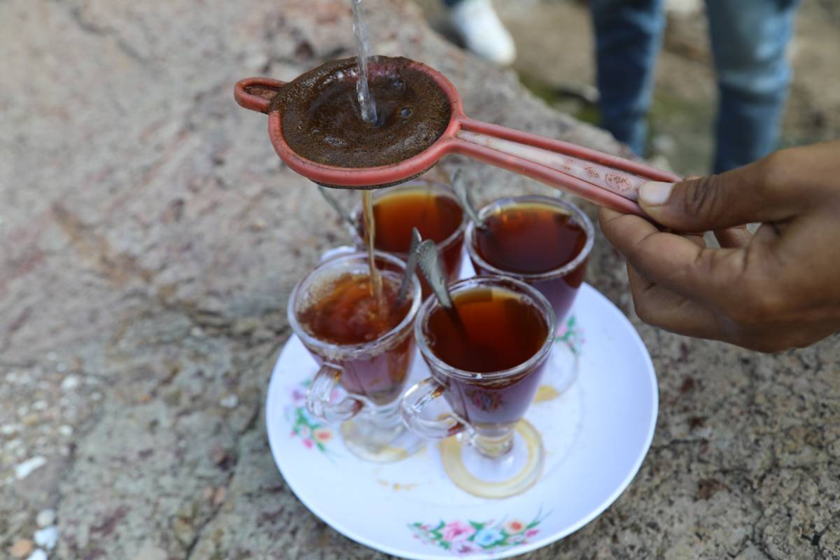 Tea made from the hot water